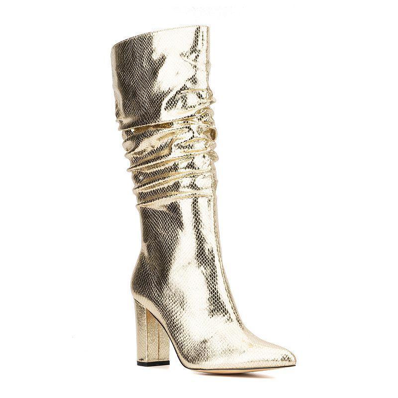 New York & Company Earla Womens Slouchy Heeled Mid-Calf Boots Gold Product Image