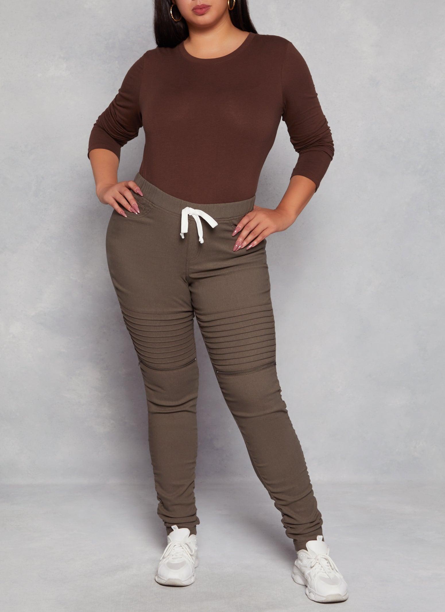 Womens Plus Size Faux Drawstring Moto Ruched Pants Product Image