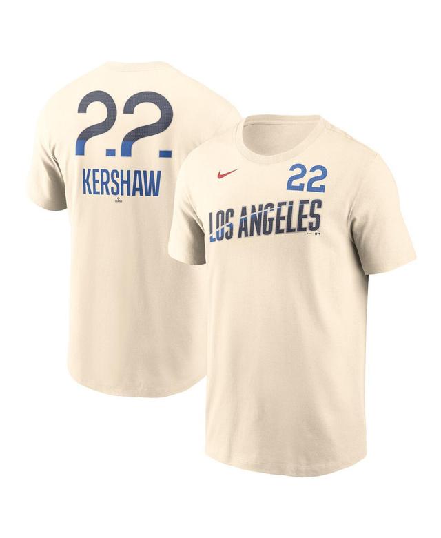 Nike Mens Clayton Kershaw Cream Los Angeles Dodgers 2024 City Connect Fuse Name Number T-Shirt - Cream Product Image