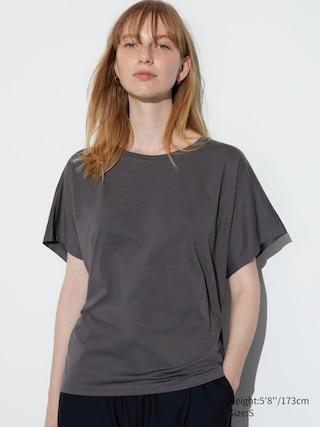 Womens Airism Drape Short Sleeve T-Shirt Gray Medium UNIQLO US Product Image