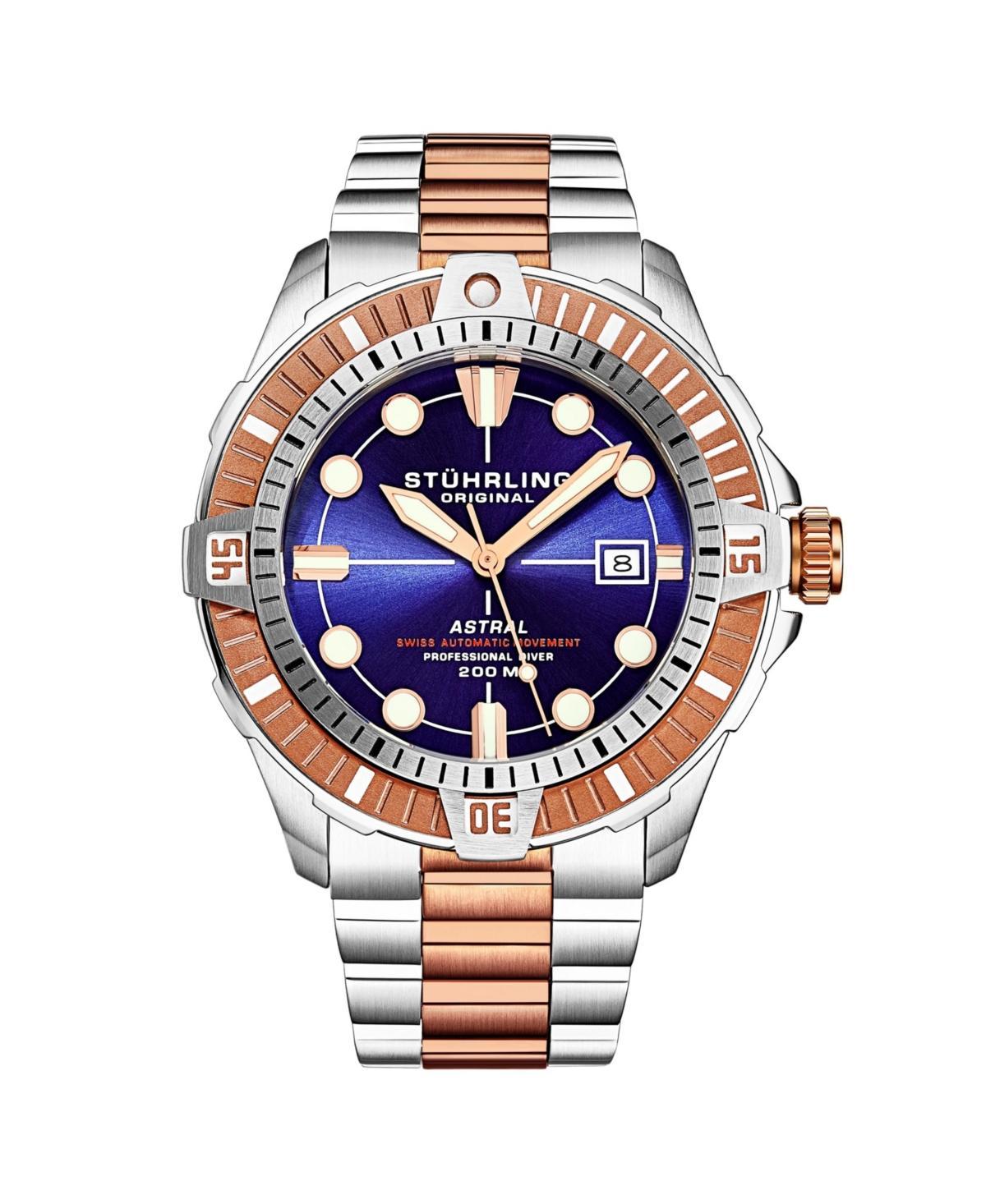 Stuhrling Mens Aquadiver Silver-tone Stainless Steel , Purple Dial , 45mm Round Watch - Silver-tone Product Image