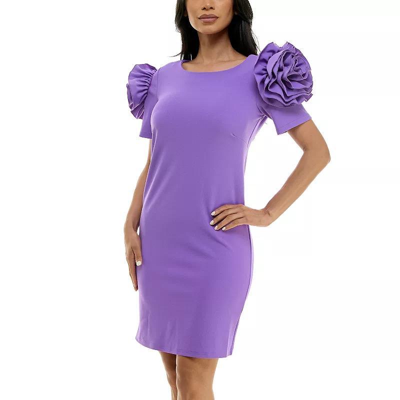 Womens Nina Leonard Shoulder Flower Ruffle Mini Sheath Dress Product Image