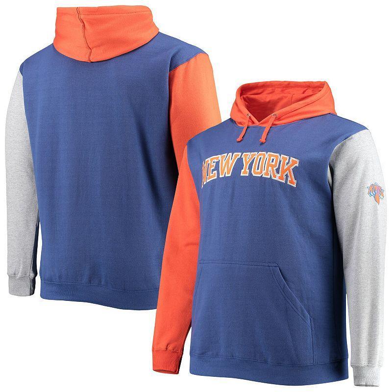 Mens Fanatics Branded Royal/Orange New York Knicks Big & Tall Double Contrast Pullover Hoodie Product Image