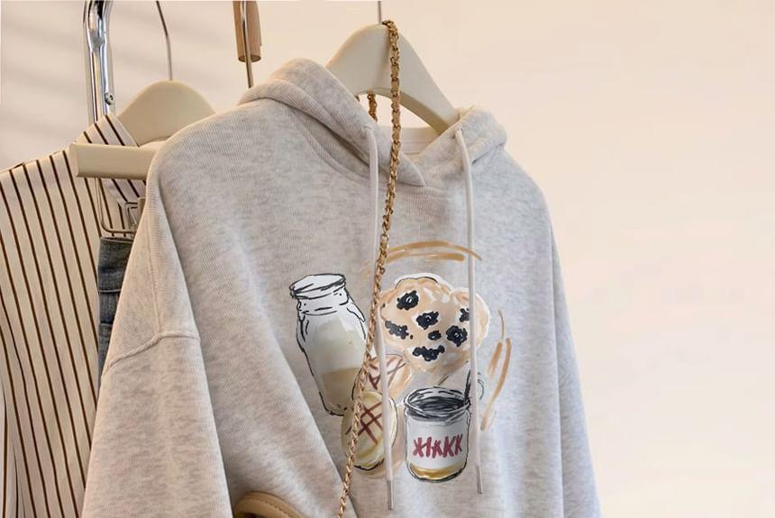 Graphic Print Drawstring Hoodie Product Image