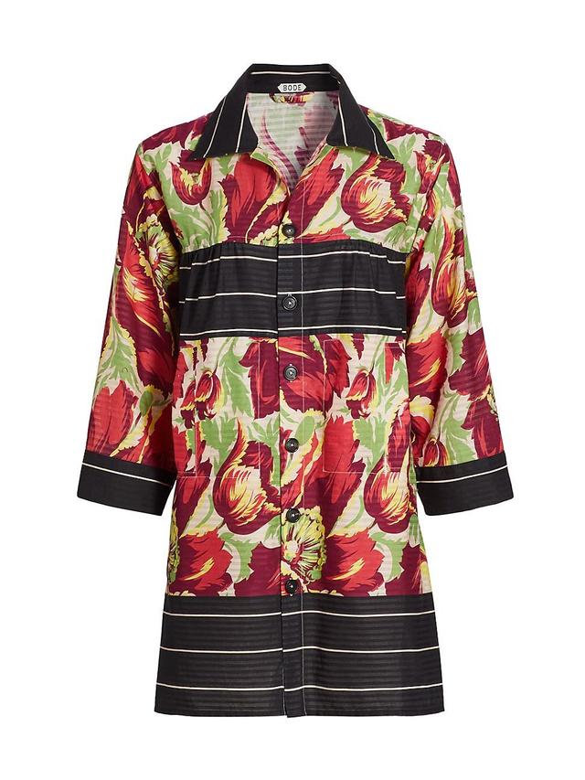 Womens Hibiscus Striped Cotton Shirtdress Product Image