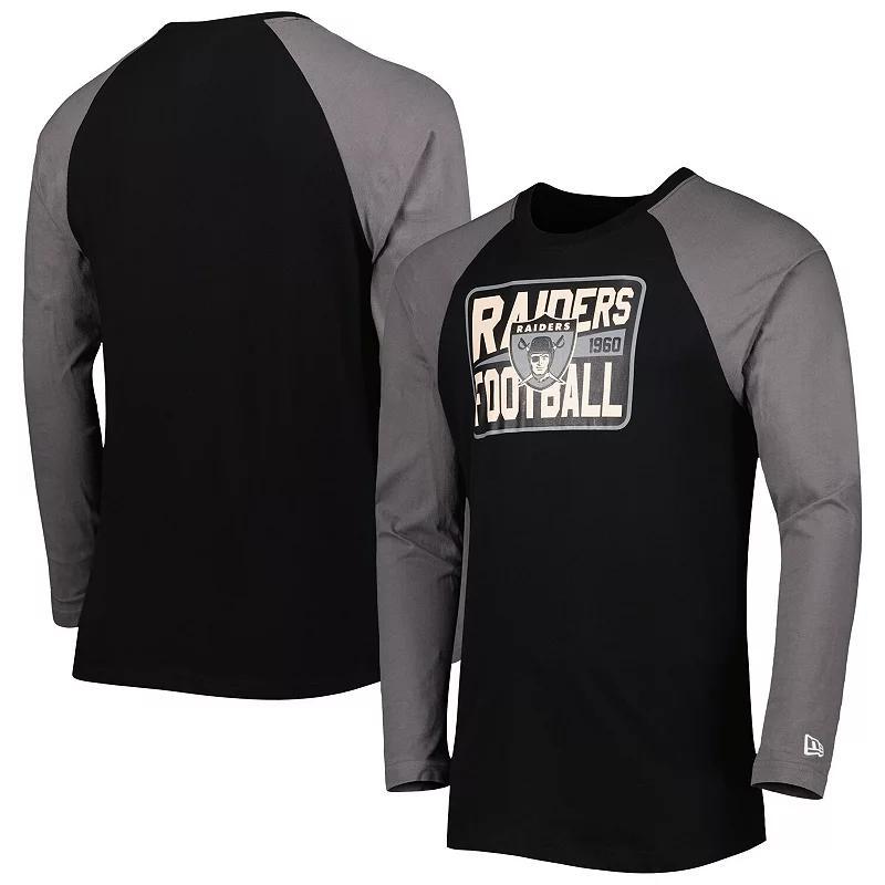 Mens New Era Black Las Vegas Raiders Throwback Raglan Long Sleeve T-Shirt Product Image