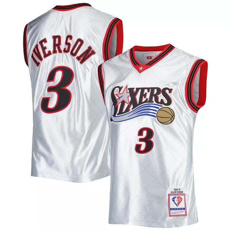 Mens Mitchell & Ness Allen Iverson Platinum Philadelphia 76ers 2000/01 Hardwood Classics 75th Anniversary Swingman Jersey Product Image