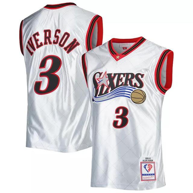 Mens Mitchell & Ness Allen Iverson Platinum Philadelphia 76ers 2000/01 Hardwood Classics 75th Anniversary Swingman Jersey Product Image