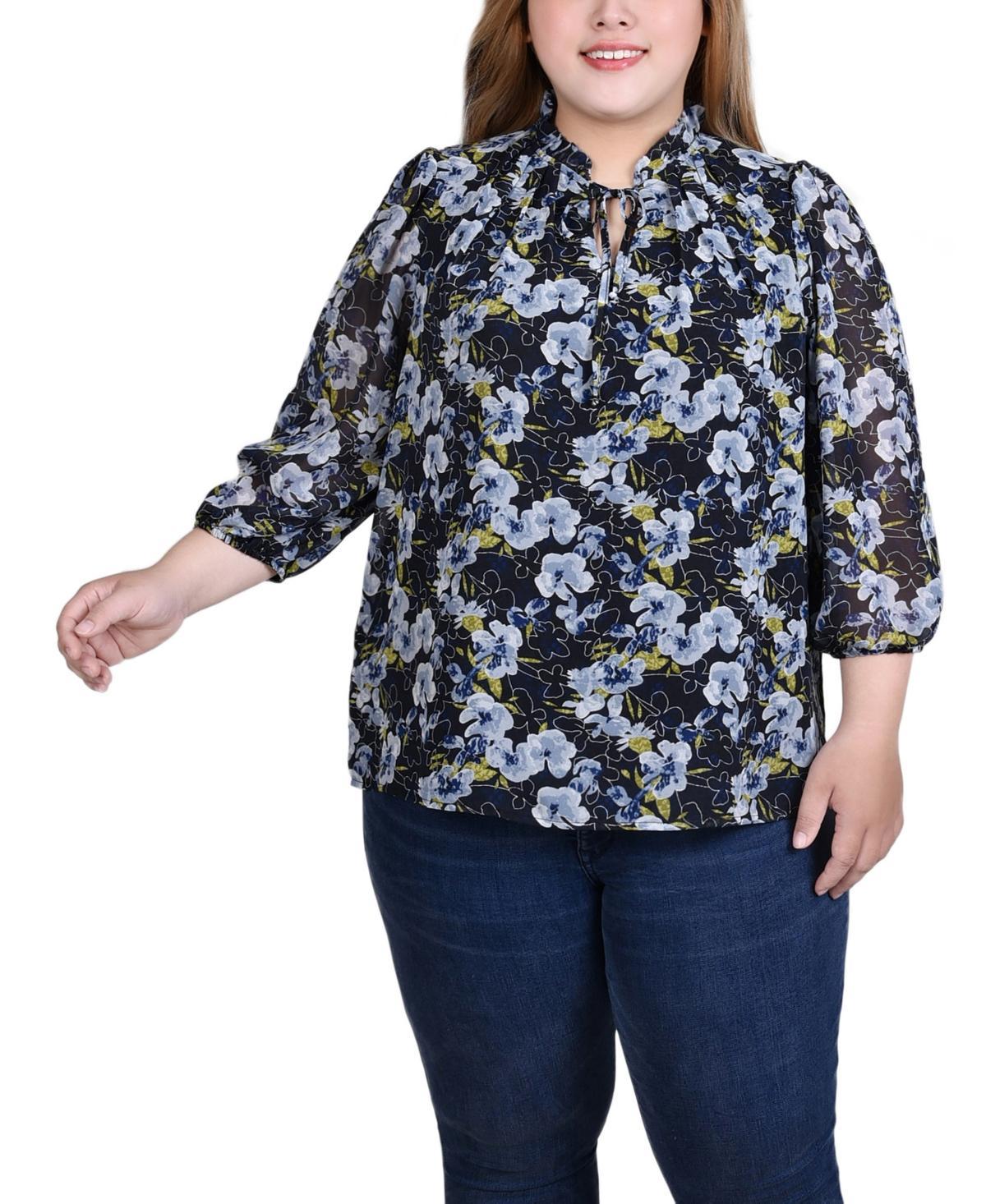 Ny Collection Plus Size 3/4 Sleeve Chiffon Blouse Product Image