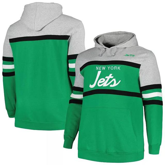 Mens Mitchell & Ness Heather Gray/Kelly Green New York Jets Big & Tall Head Coach Pullover Hoodie Product Image