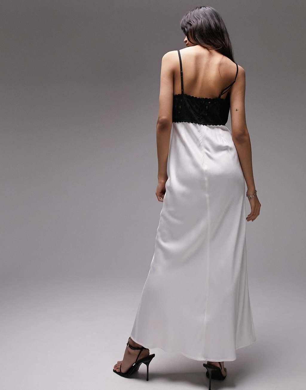 Topshop broderie bodice midi slip dress Product Image