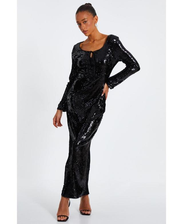 Quiz Womens Sequin Tie Front Maxi Dress Product Image