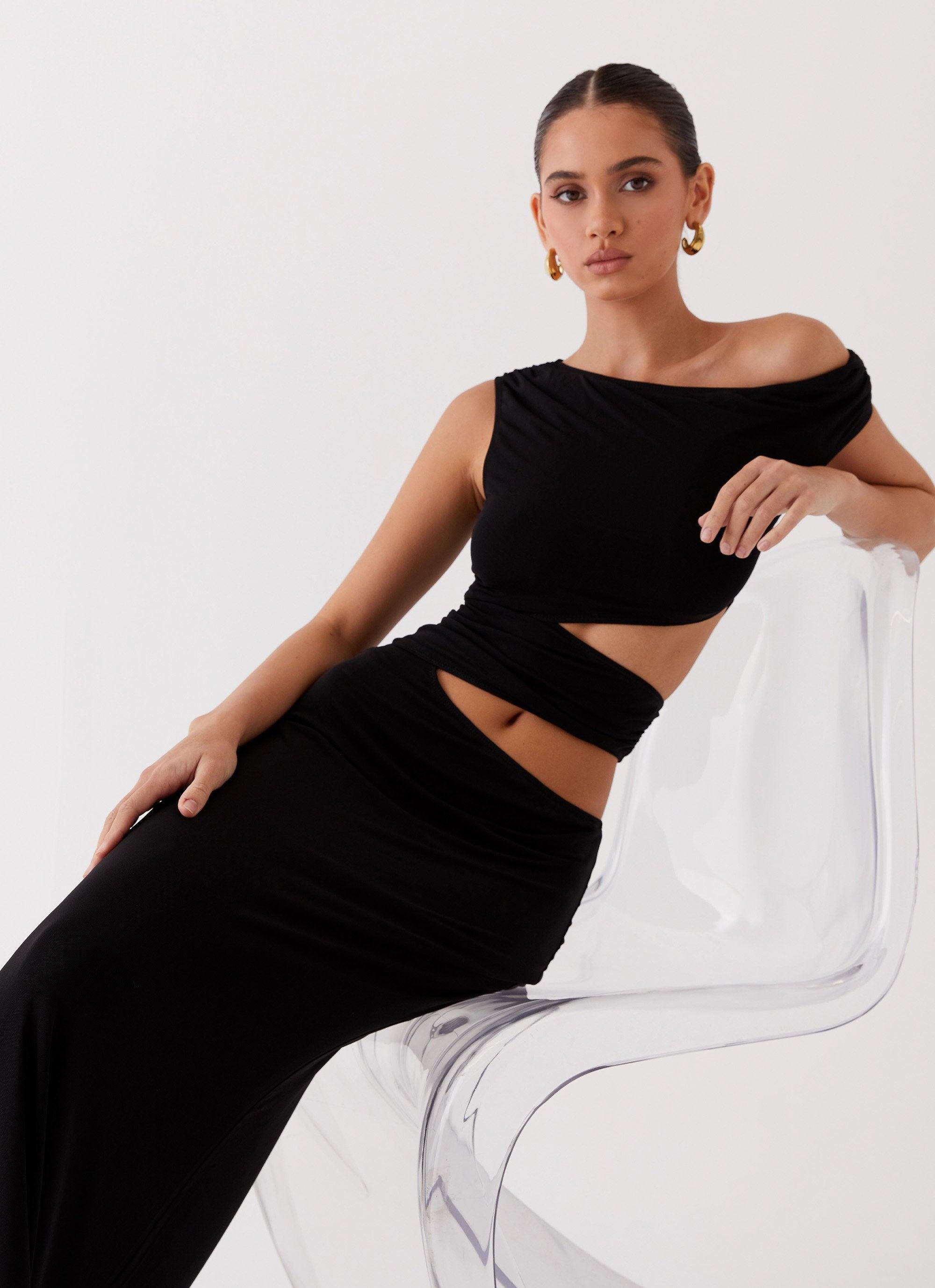 Margot One Shoulder Maxi Dress - Black Product Image