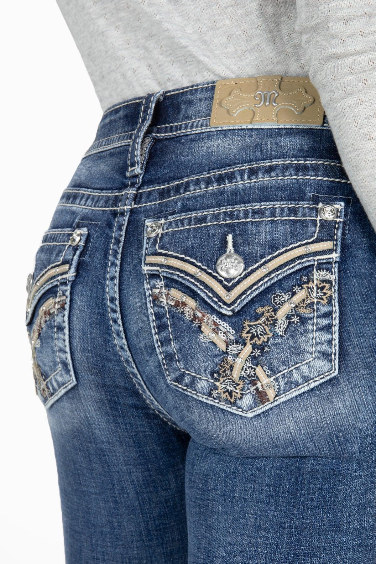 Leaf Vine Cross Stitch Bootcut Jeans Female Product Image