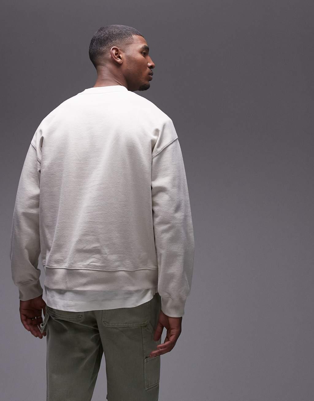 Topman oversized fit linen blend crew sweatshirt in ecru Product Image