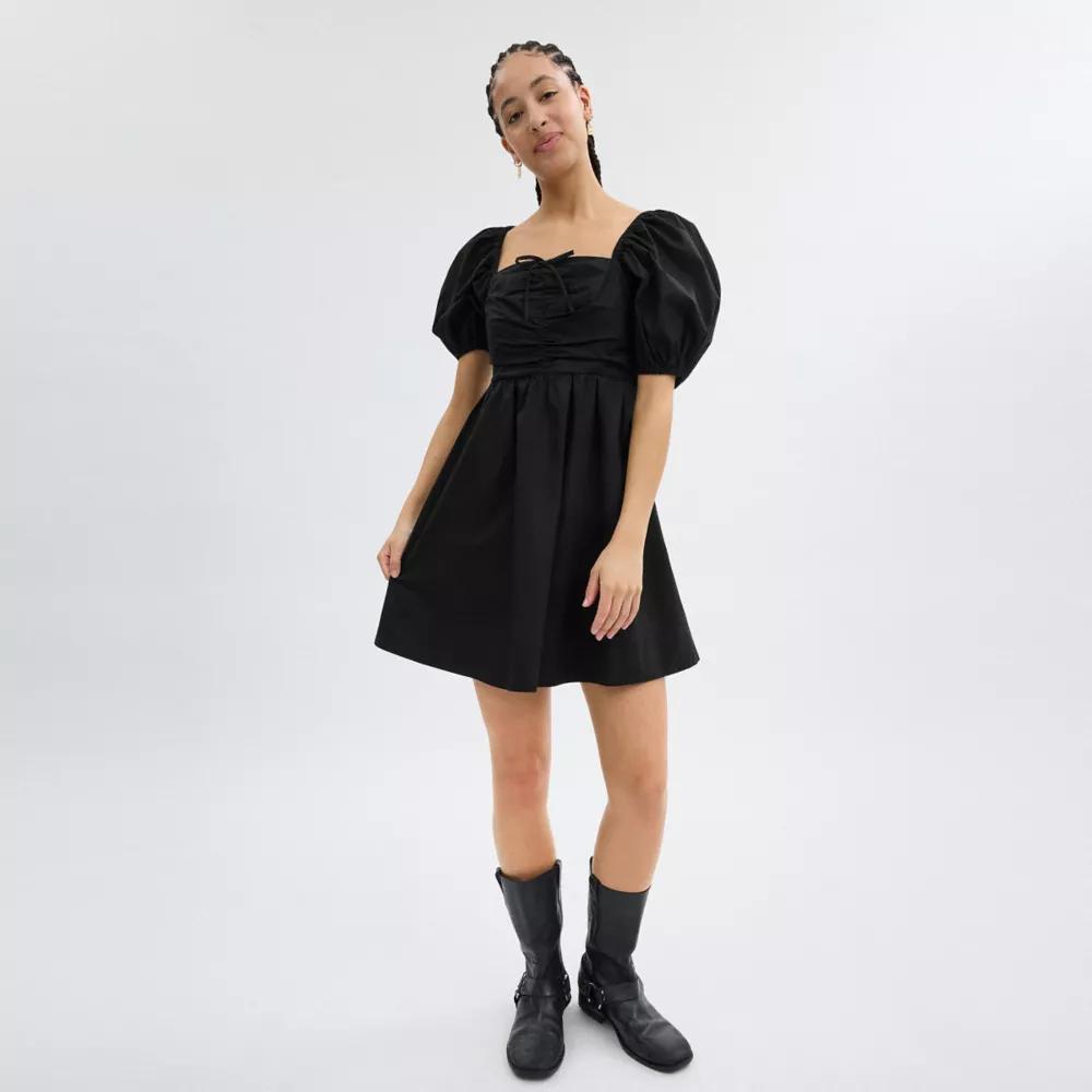 Short Dress With Puff Sleeves In Organic Cotton Product Image