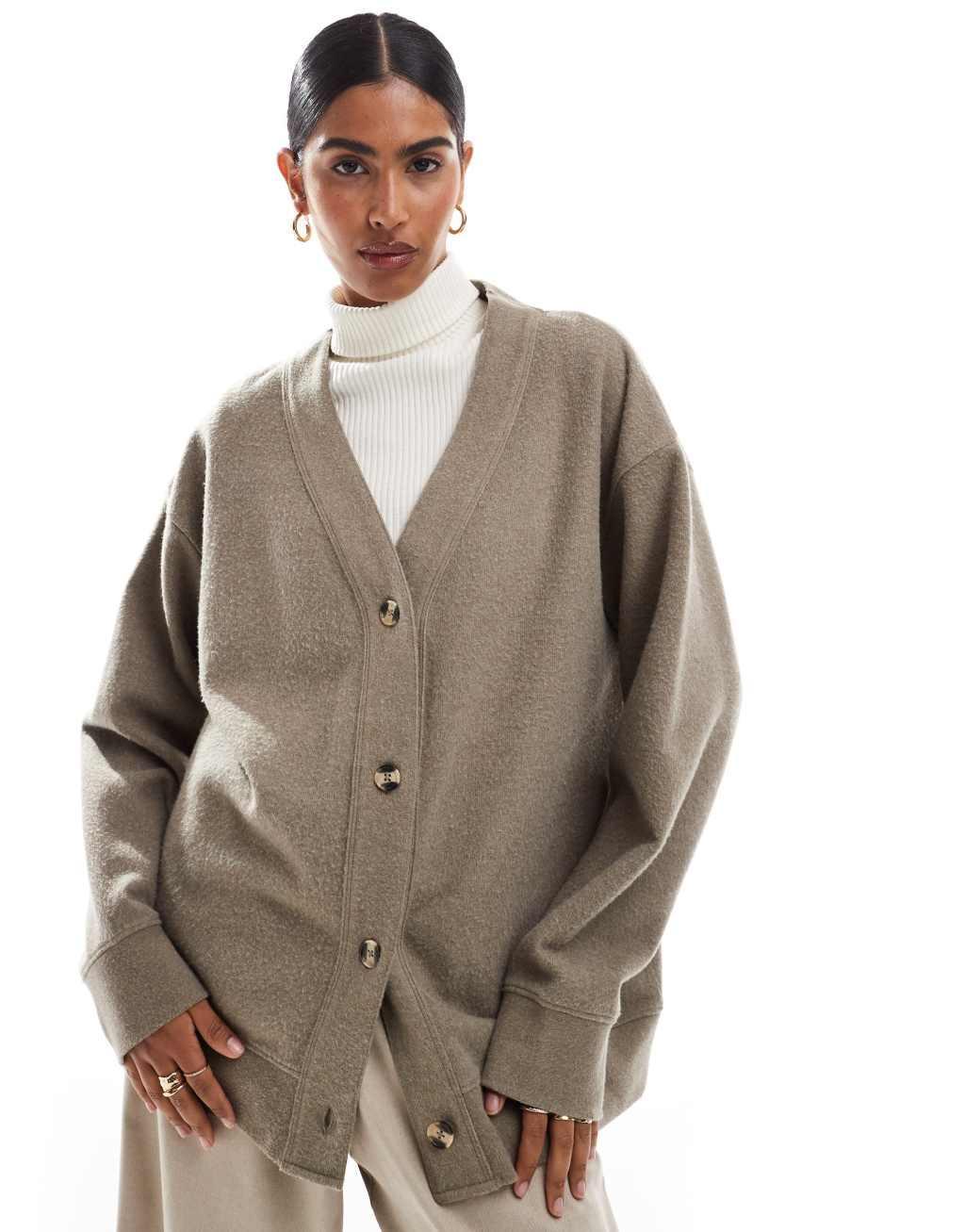 ASOS DESIGN supersoft long line cardigan in taupe heather - part of a set product image