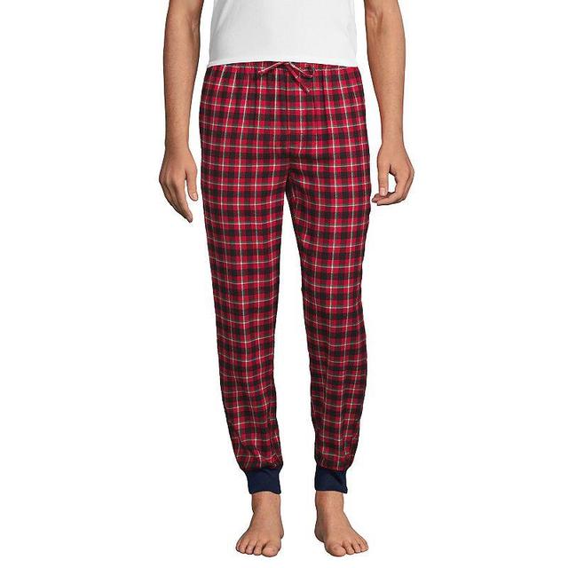 Mens Lands End Flannel Jogger Pajama Pants Dark Red Product Image