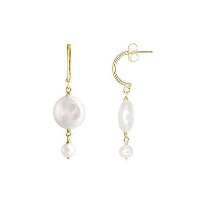 Jewelmak 14k Gold Freshwater Cultured Coin Pearl Dangle Post Earrings, Womens, White Product Image