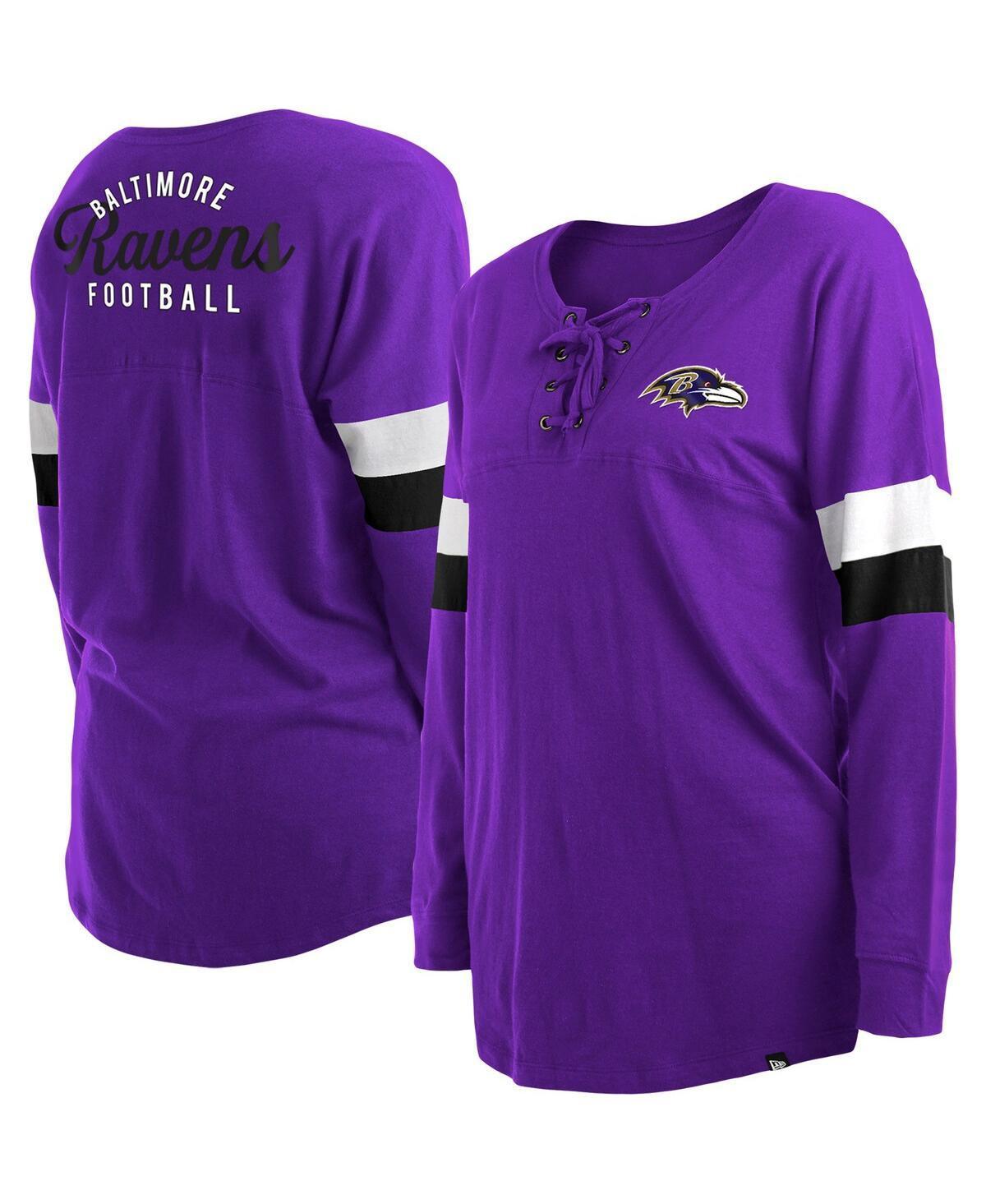 Womens New Era Baltimore Ravens Plus Size Athletic Varsity Lace-Up V-Neck Long Sleeve T-Shirt Product Image