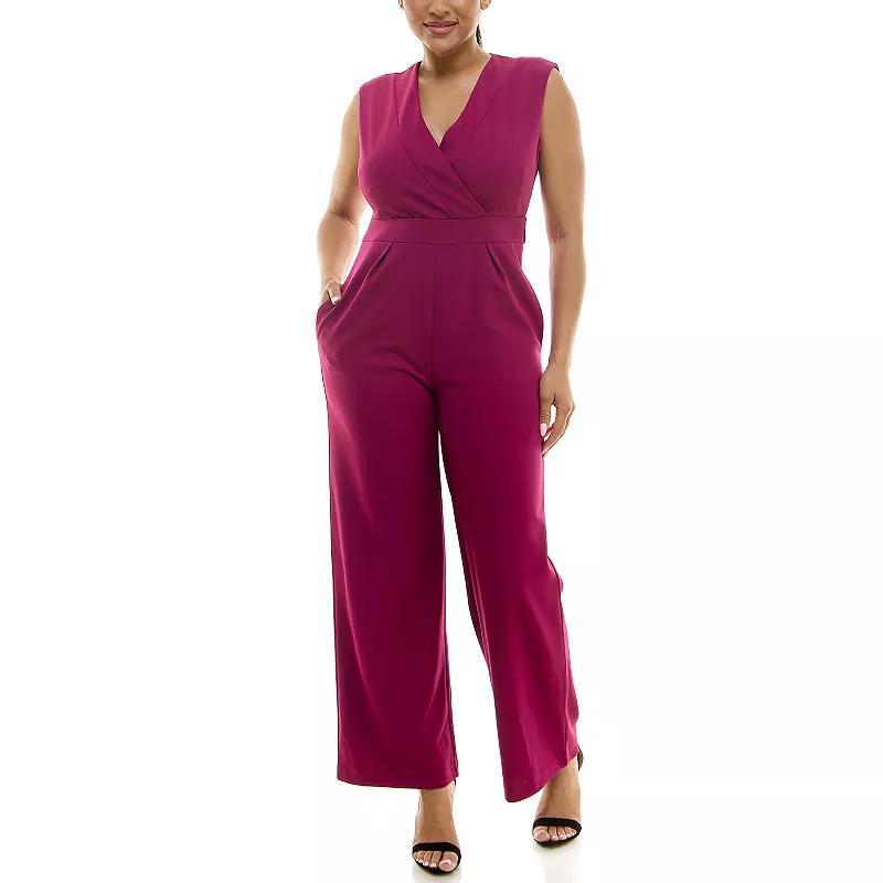 Womens Nina Leonard Surplice Jumpsuit Black Product Image