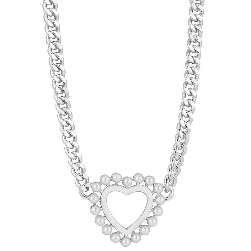 WINX 18k Gold Plated Freshwater Cultured Pearl Heart Necklace, Womens Silver Tone Product Image