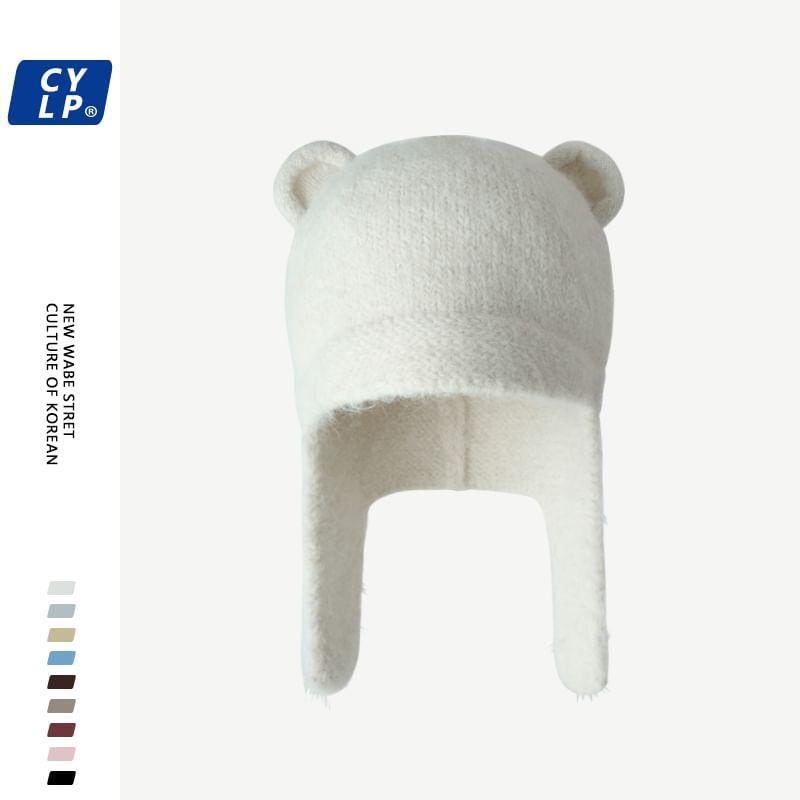 Plain Bear Ear Earflap Beanie Product Image