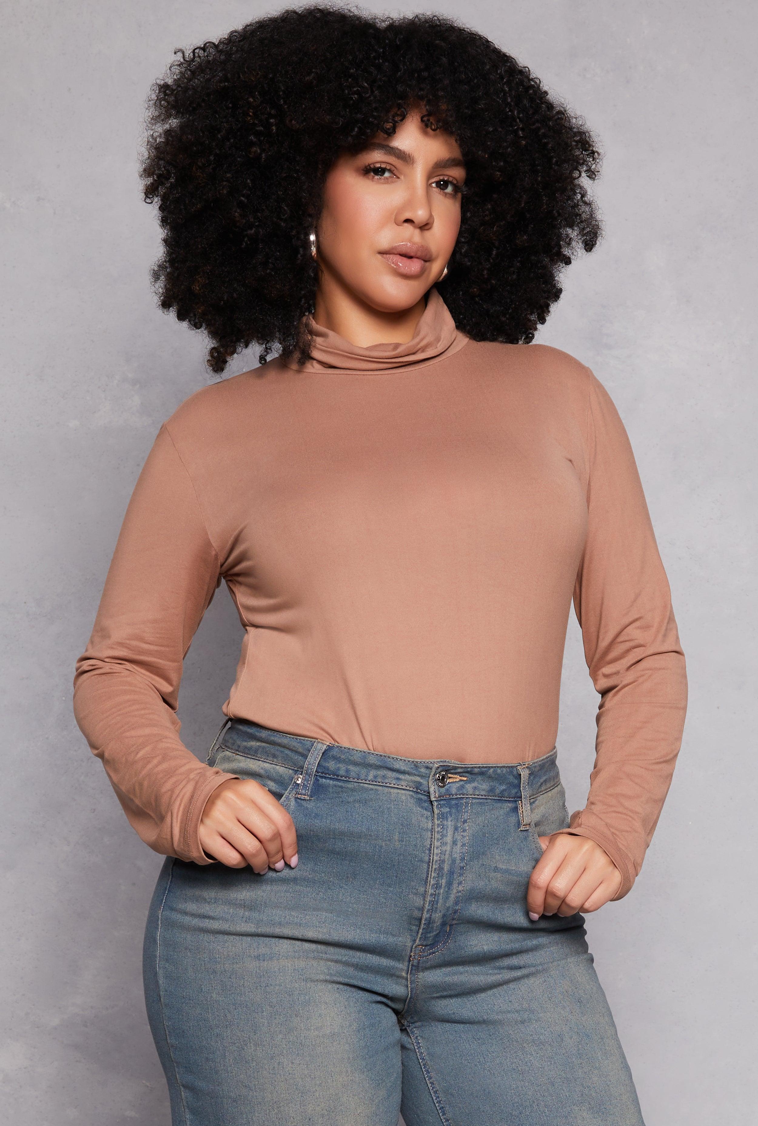 Womens Plus Size Basic Soft Knit Turtleneck Top Product Image