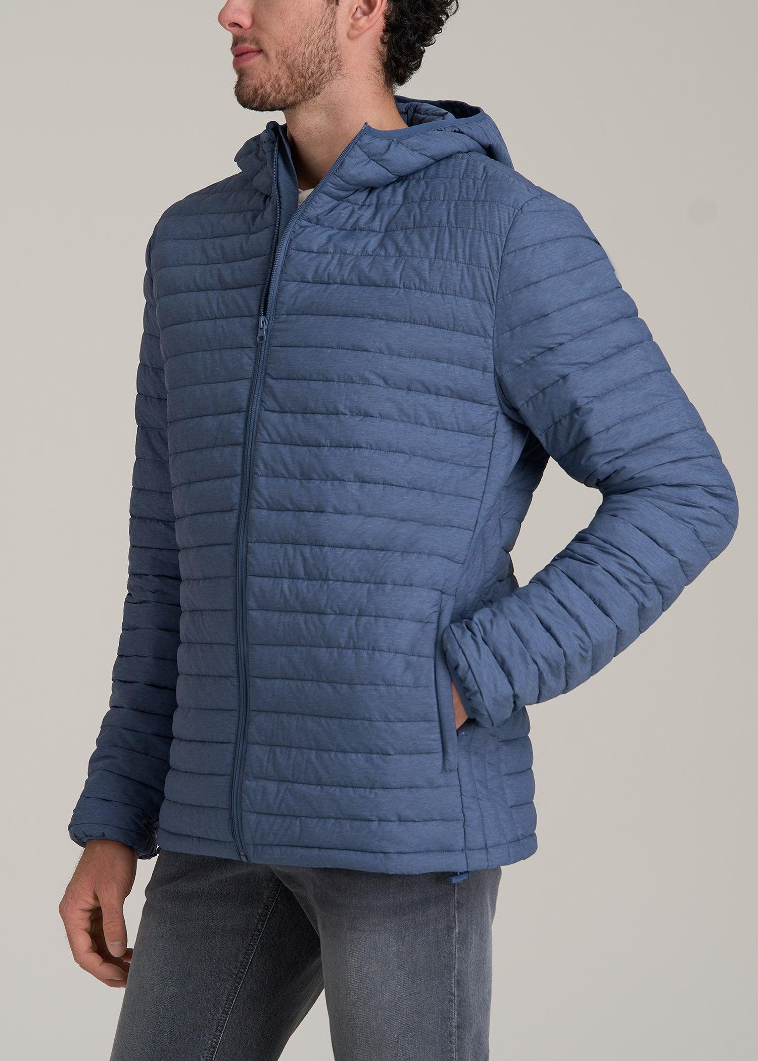 Tall Men's Packable Puffer Jacket in Steel Blue Male Product Image