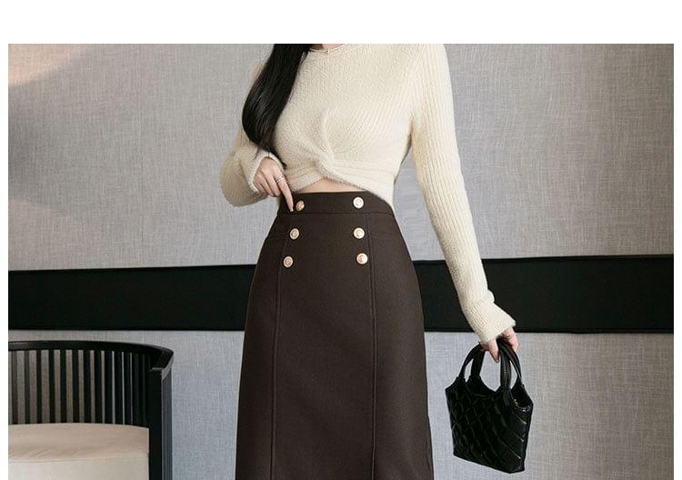 High Rise Plain A-Line Midi Skirt Product Image