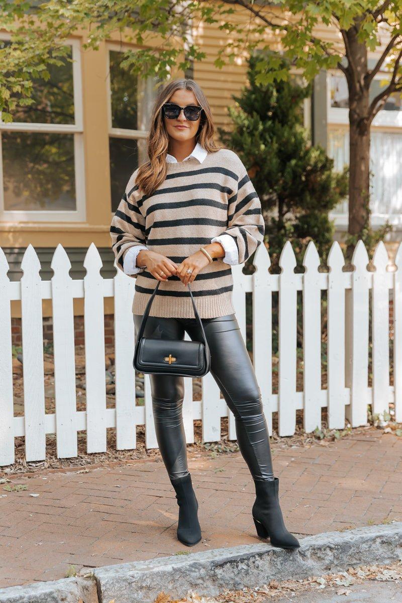 Black and Mocha Striped Pullover Sweater - FINAL SALE Product Image