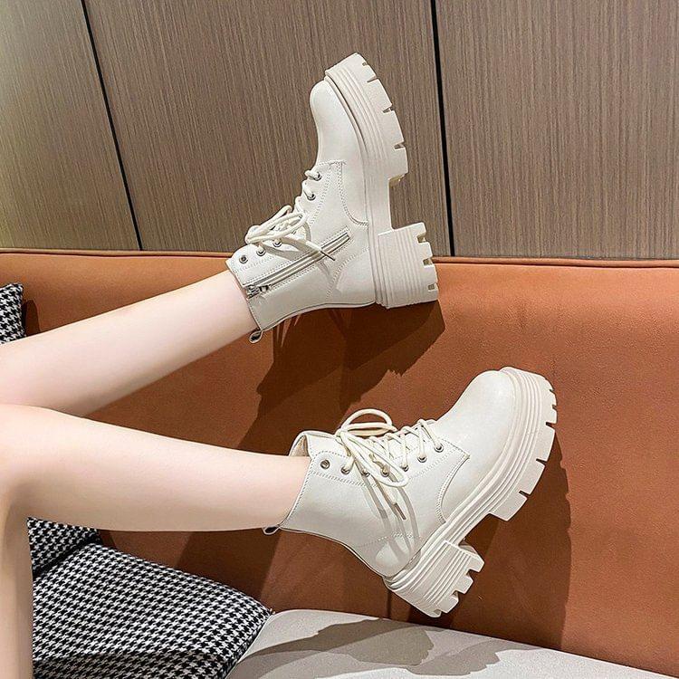 Faux Leather Platform Lace-Up Short Boots product image