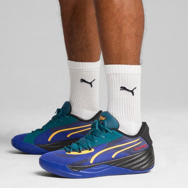 PUMA All-Pro NITROâ¢ Crowd Craze Men's Basketball Shoes in Lapis Lazuli/Cold Green/Black Product Image