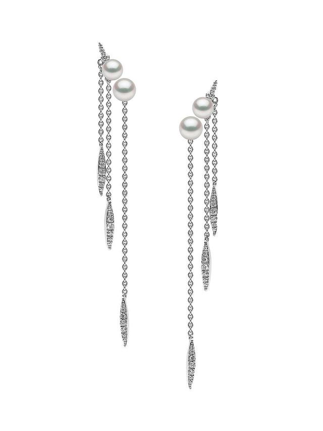 Womens 18K White Gold, Pearl & Diamond Chain Drop Earrings Product Image