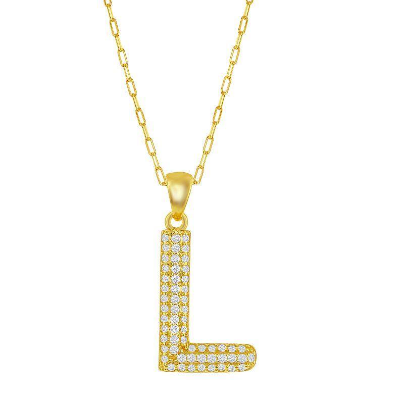 Sterling Silver Cubic Zirconia Block Initial Necklace, Womens F Product Image