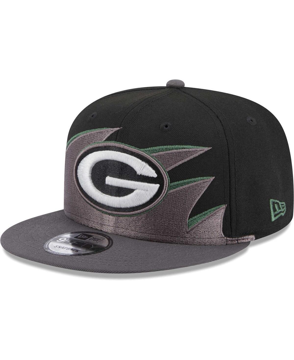 Mens New Era Black Green Bay Packers Tidal Wave 9FIFTY Snapback Hat Product Image