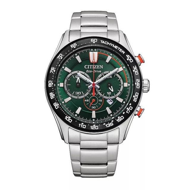 Citizen Mens Eco-Drive Stainless Steel Chronograph Bracelet Watch - CA4488-52X Green Silver Product Image