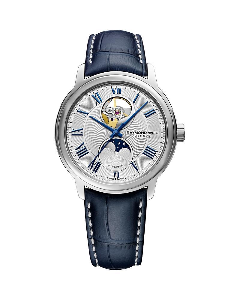 Raymond Weil Maestro Moon Phase Automatic Leather Skeleton Watch, 39.5mm Product Image