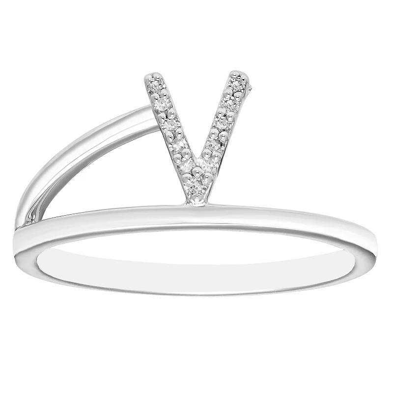 Boston Bay Diamonds Sterling Silver Diamond Accent Letter Initial Split Shank Ring, Womens Silver Tone V Product Image