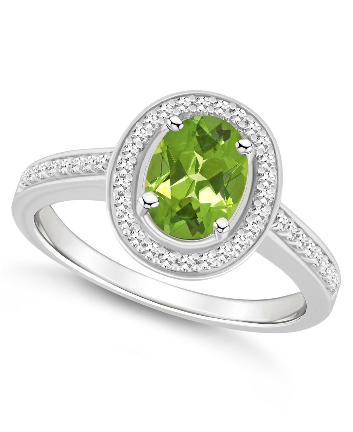 Celebration Gems Sterling Silver 8 mm x 6 mm Oval Gemstone & 1/5 Carat T.W. Diamond Halo Ring, Womens Peridot Product Image