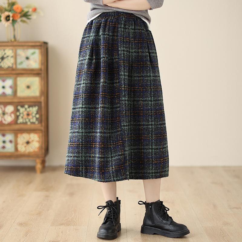 High Waist Plaid Midi A-Line Skirt product image