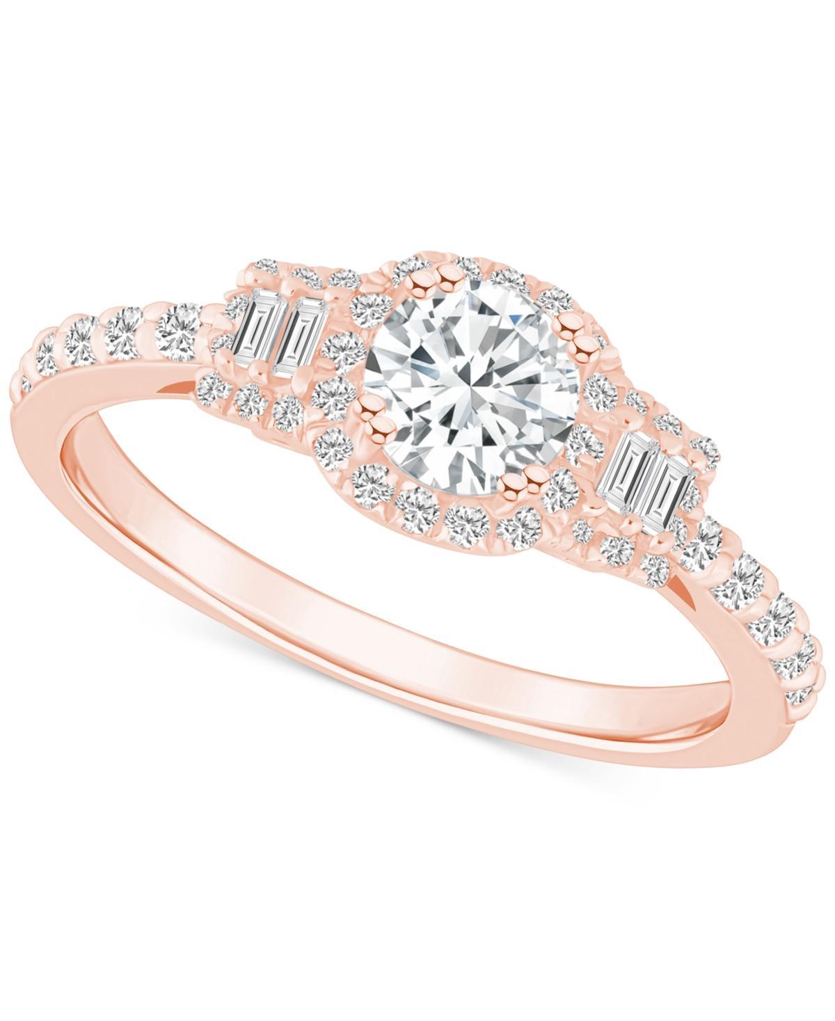 Diamond Baguette-Framed Halo Engagement Ring (3/4 ct. t.w.) in 14k White, Yellow or Rose Gold Product Image