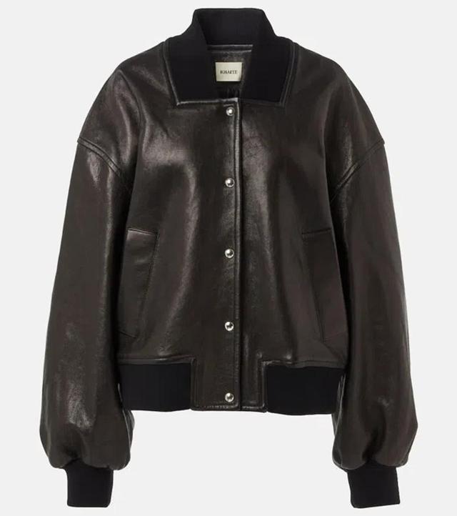 KHAITE Spence Leather Bomber Jacket In Brown Product Image