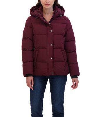 Sebby Collection Womens Short Hooded Stretch Puffer Jacket Product Image