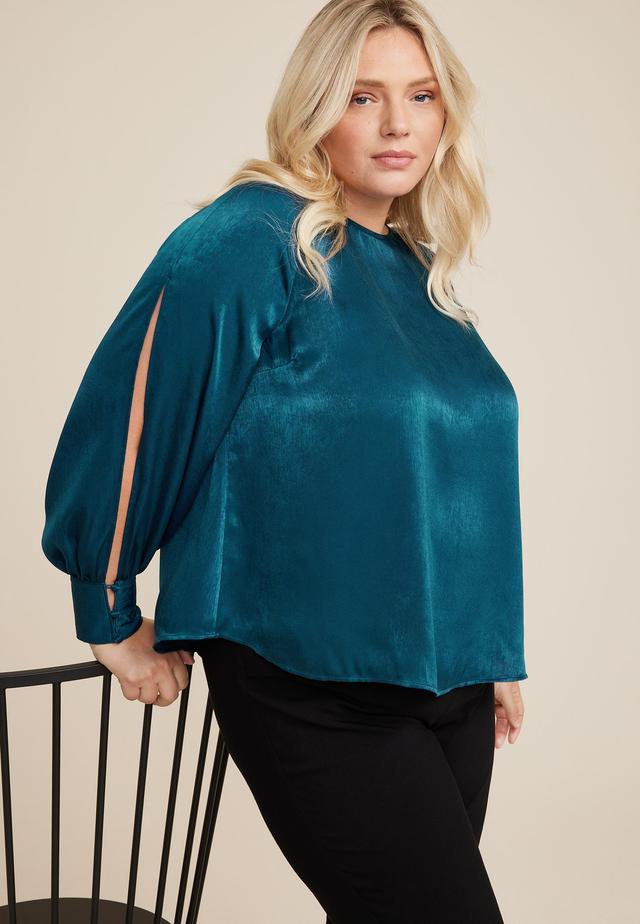 Maurices 4X Plus Size Womens Fallon Satin Blouse Blue Product Image