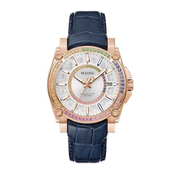 Men's Bulova Icon Marc Anthony Rainbow Crystal Accent Blue Strap Watch with White Dial (Model: 98J126) Product Image