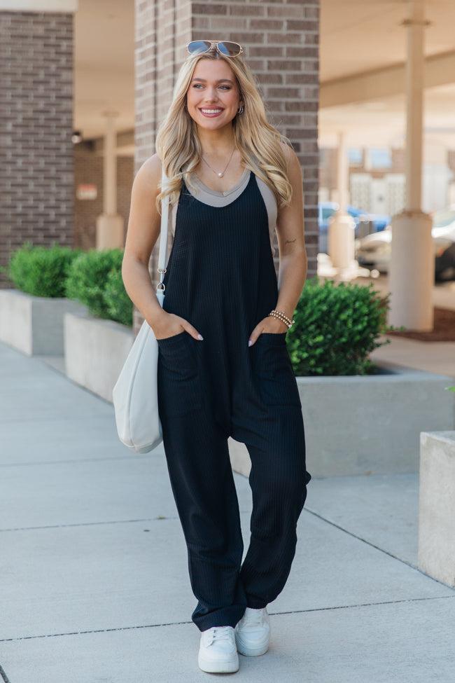 Day In The Life Black Waffle Knit Jumpsuit Product Image