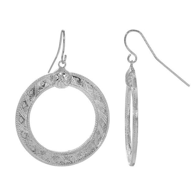 1928 Silver Tone Etched Circle Drop Earrings, Womens Product Image