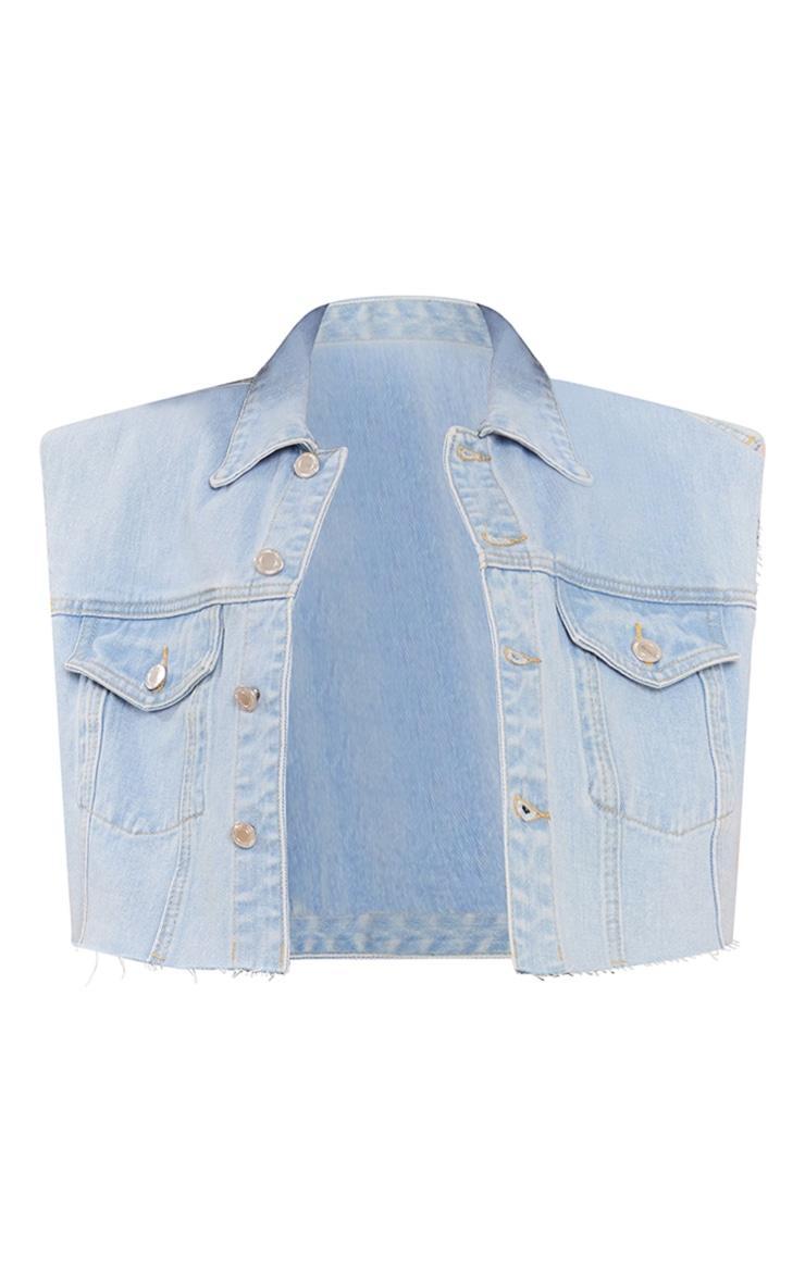 Shape Light Blue Wash Denim Raw Hem Edge Cropped Jacket Product Image