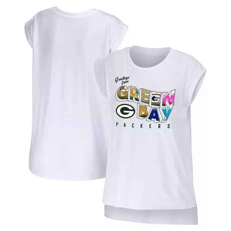 Womens Wear by Erin Andrews White Green Bay Packers Greetings From Muscle T-shirt Product Image